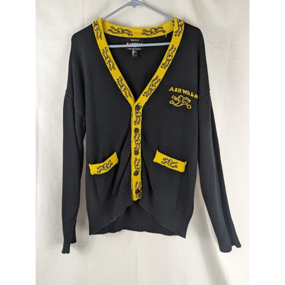 Airwalk x Forever 21 Sweater Mens M Cardigan Black & Yellow Skateboard Wear